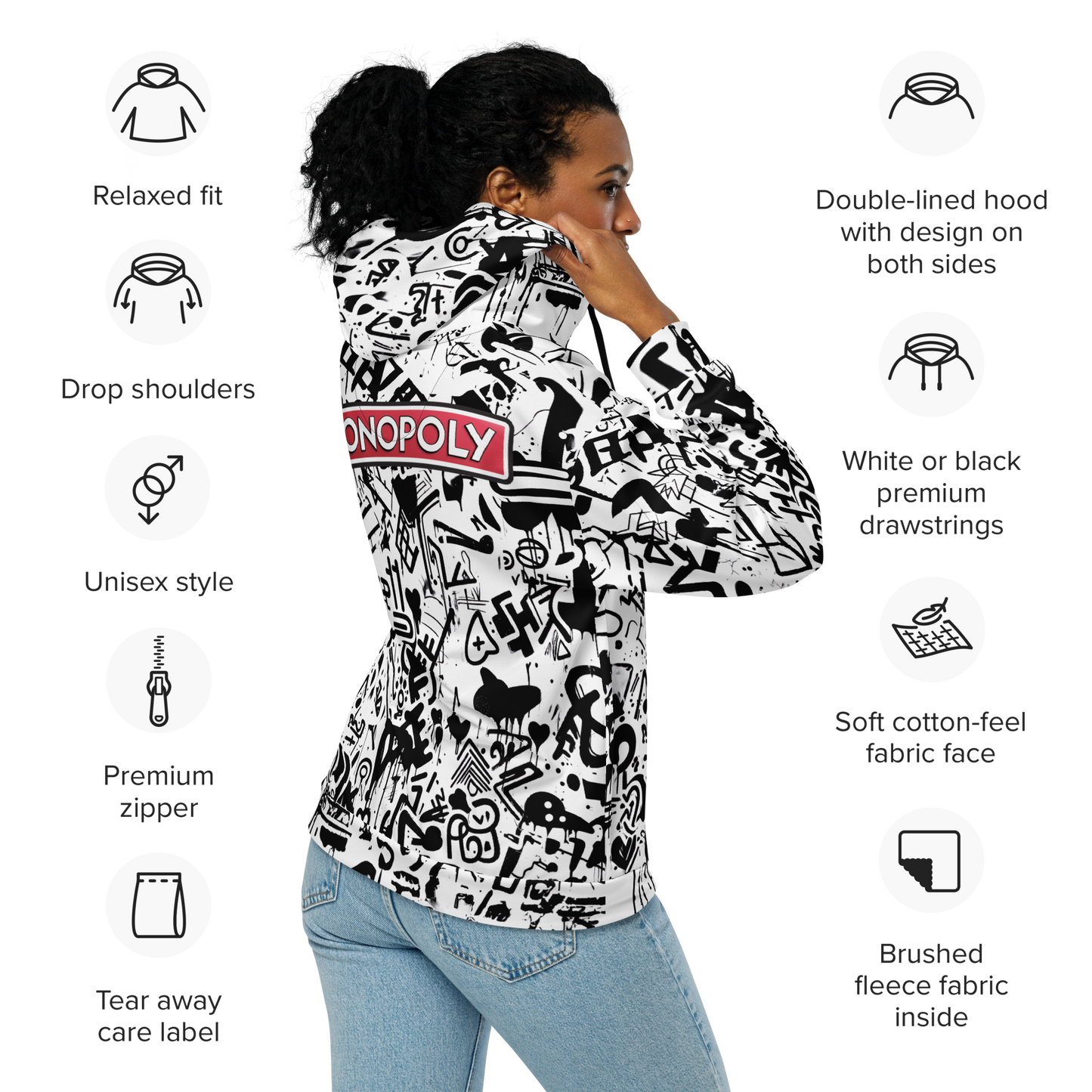 Donopoly Logo Zip Hoodie B/W