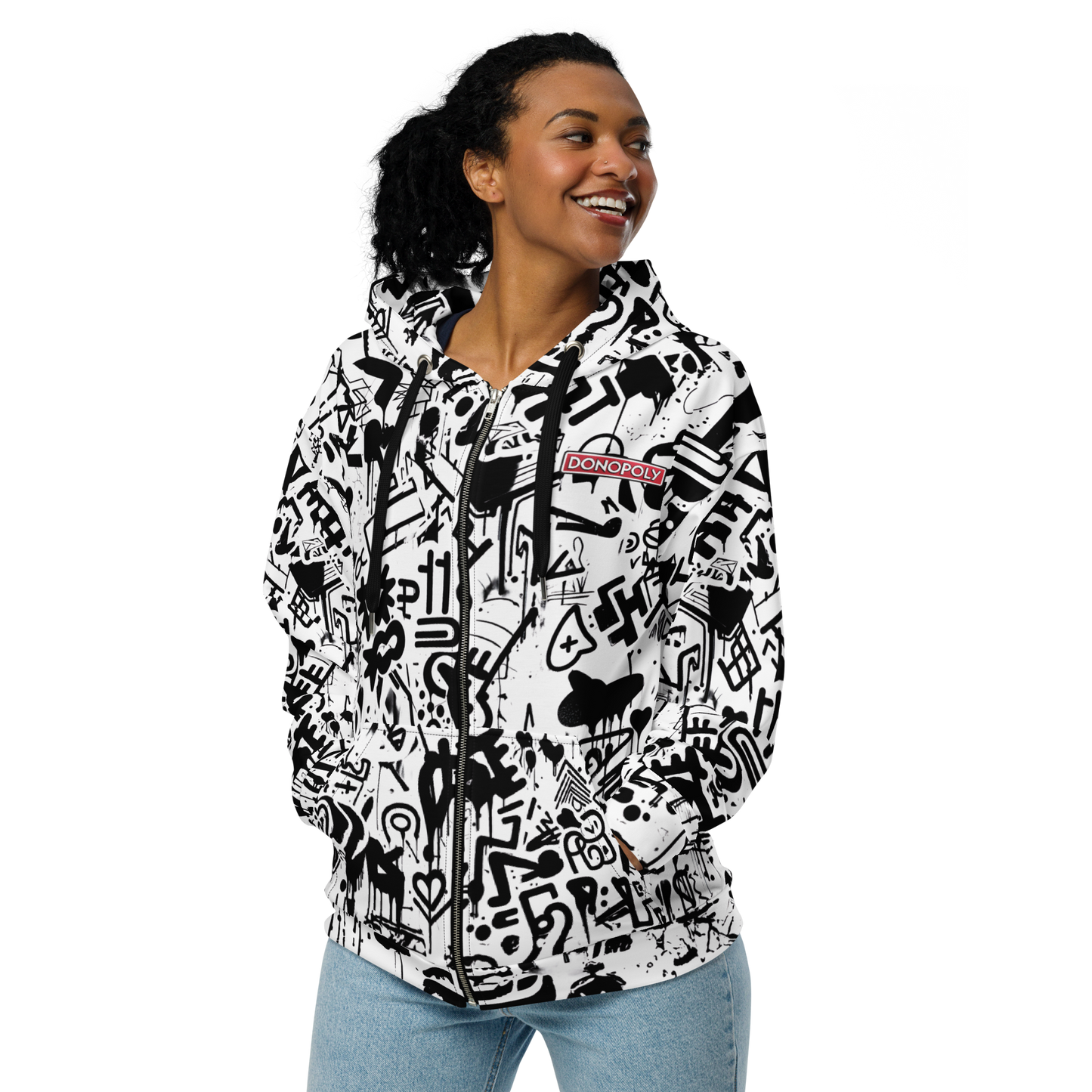 Donopoly Logo Zip Hoodie B/W