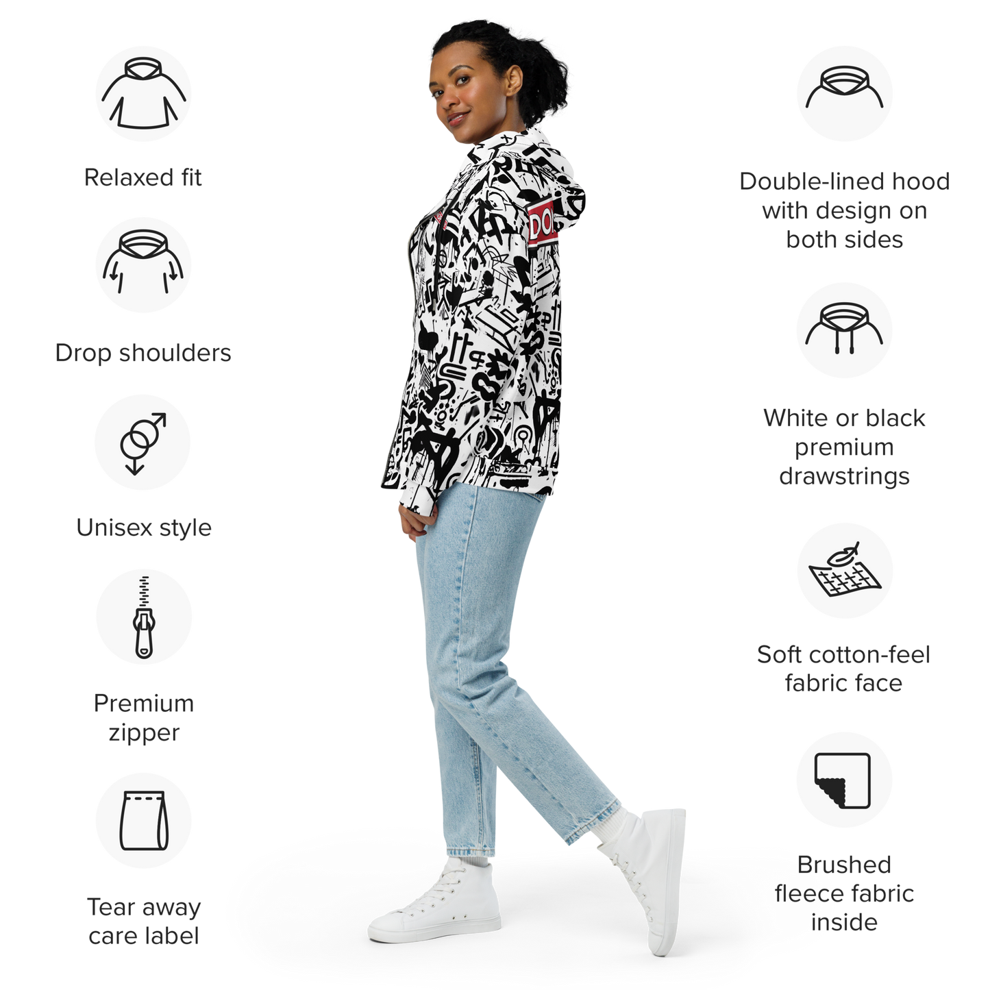 Donopoly Logo Zip Hoodie B/W