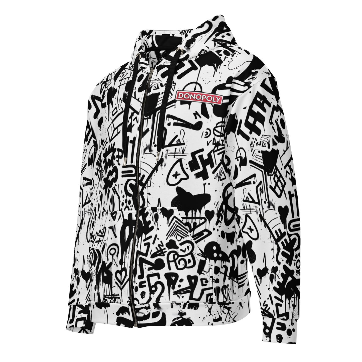 Donopoly Logo Zip Hoodie B/W